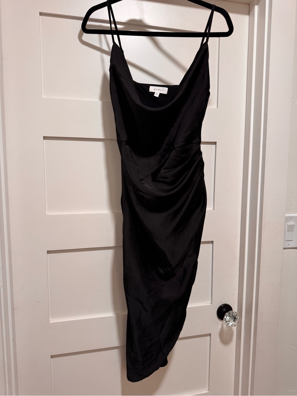 Black Cowl Neck Midi Slip Dress with Spaghetti Straps